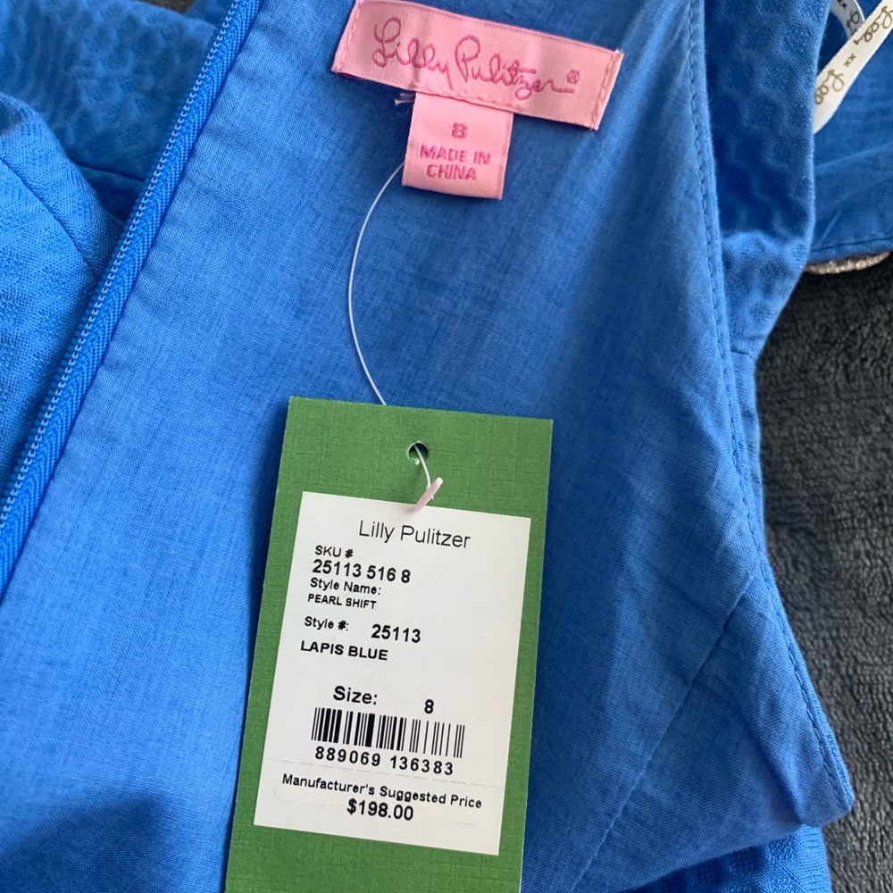 NWT Lilly Pulitzer blue shift dress with gold trim - Picture 6 of 8